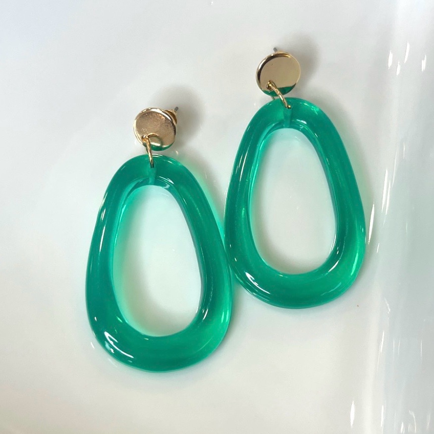 Gap Hoop Drop Earrings Nwt Acrylic Post Green Gold Tone Festival